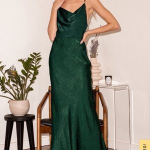 Lulus green cowl satin maxi dress